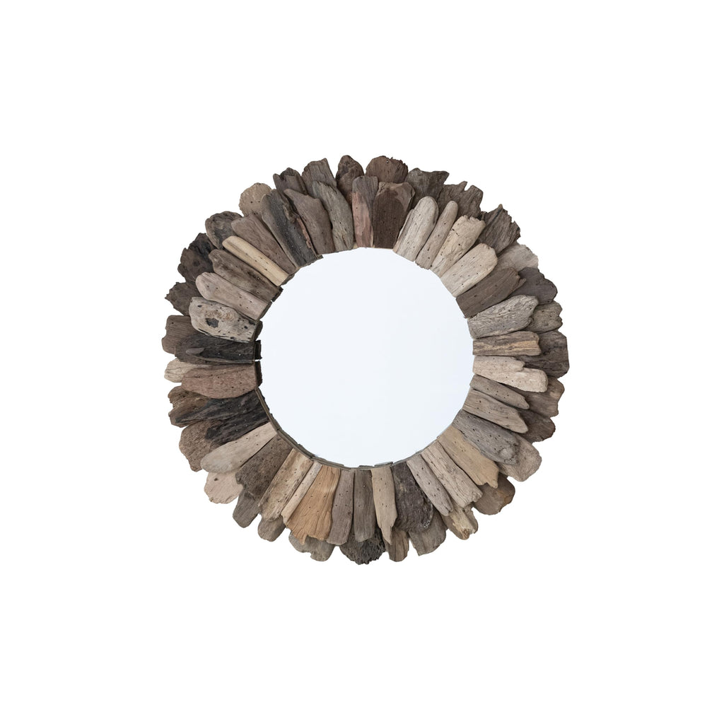 Creative Co-Op Round Layered Driftwood Framed Mirror, Natural