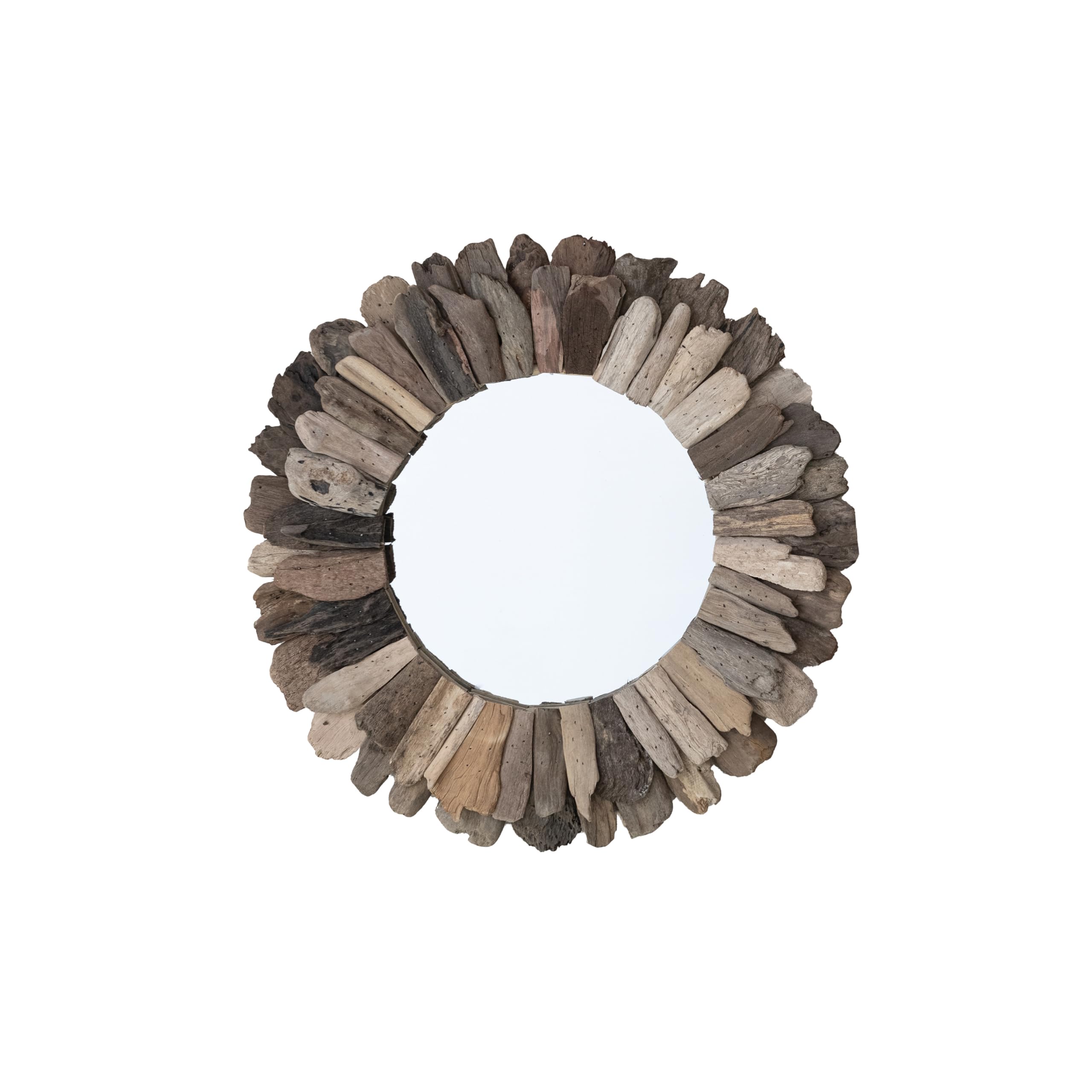 Creative Co-Op Round Layered Driftwood Framed Mirror, Natural