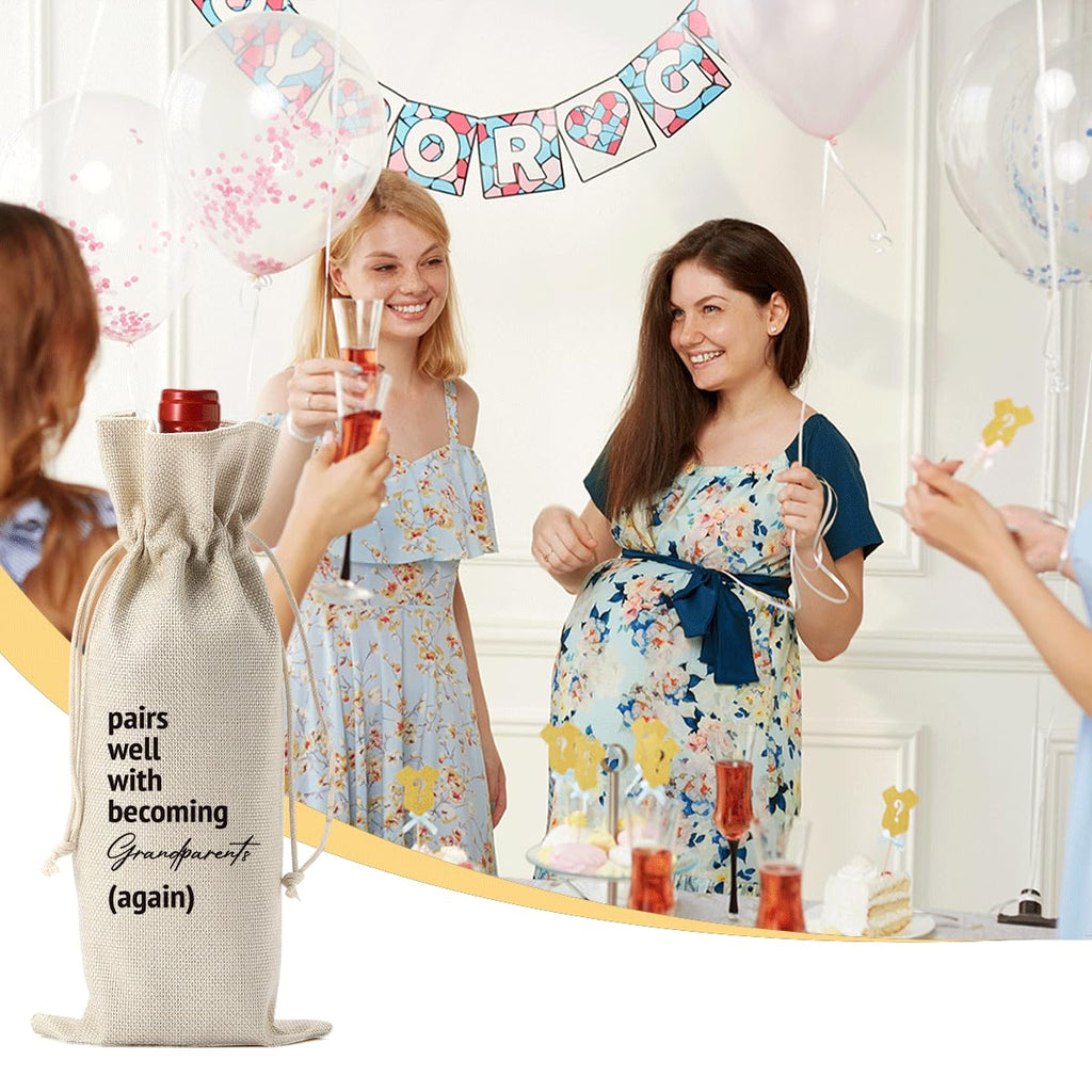 XCVXZCSDAF Pairs Well With Becoming Grandparents Again Pregnancy Announcement Wine Bag Baby Announcement Gifts for Grandparents Grandma Grandpa