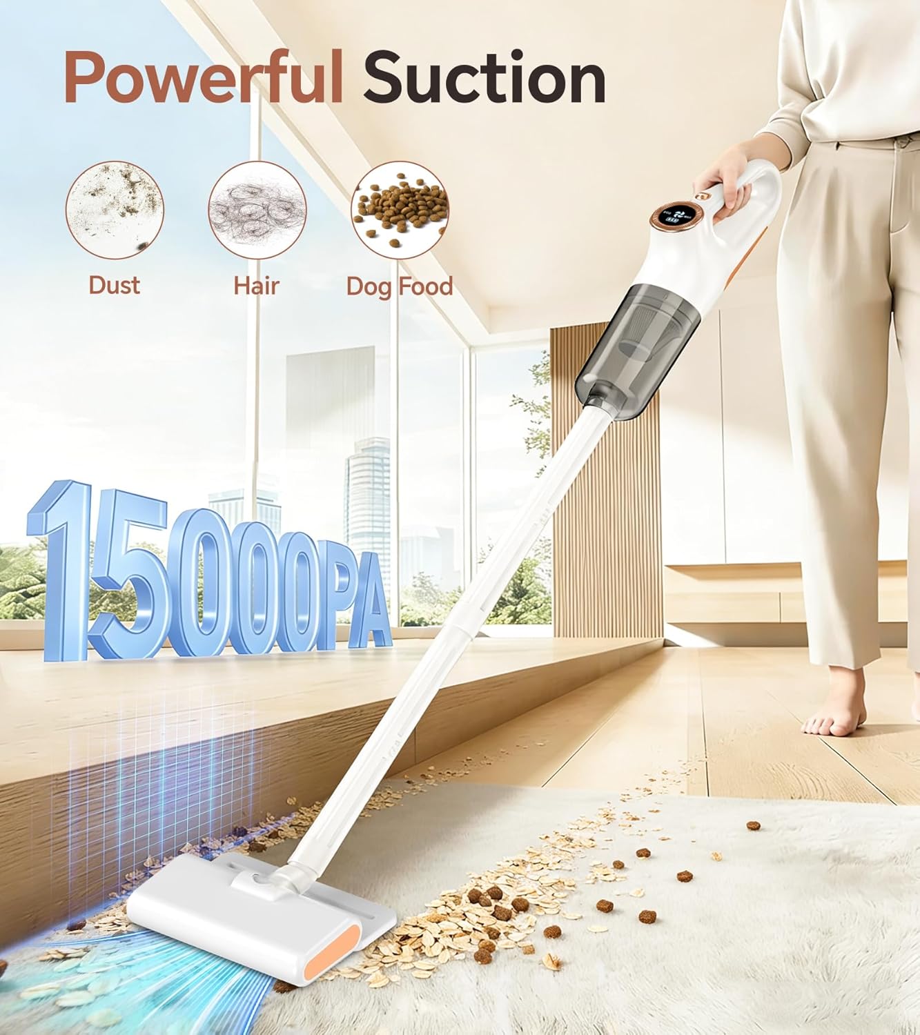 Skiennix Cordless Vacuum Cleaner - Powerful Suction & LED Display | Portable Wireless for Home & Pet Hair, White