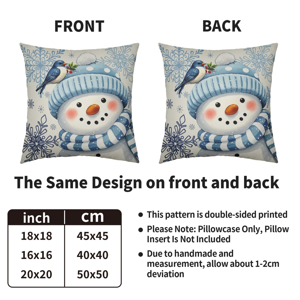 Smozenith Winter Pillow Covers 18X18 Set of 2, Blue Snowman Bird Snowflakes Decorative Throw Pillowcases Outdoor Holiday Seasonal Farmhouse Cushion Cases Couch Sofa Bed Decor