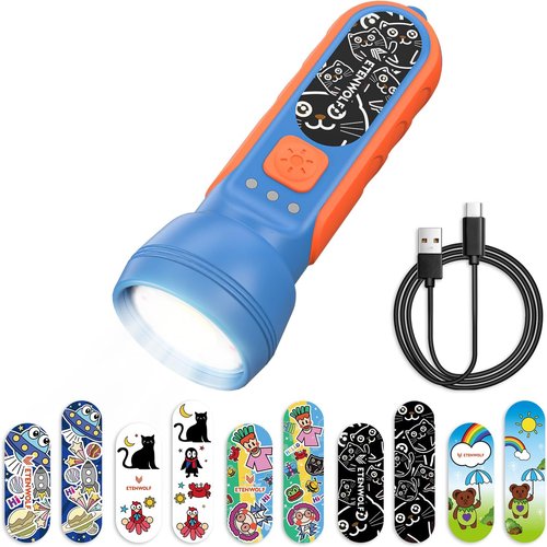 ETENWOLF L1 Rechargeable Flashlight - Kids' LED Light with Fun DIY Stickers, 6 Modes, IPX5 Waterproof