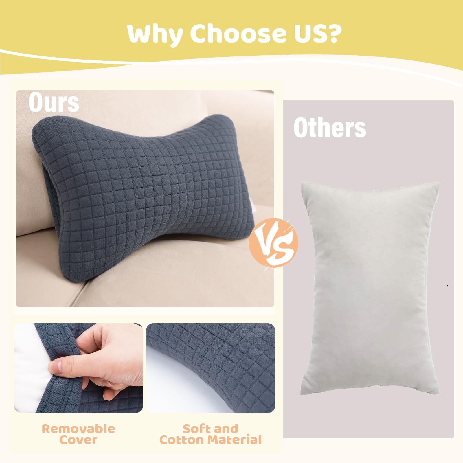 vocheer 11x7in Mini Travel Pillow, Small Pillows for Sleeping, Tiny Pillows for Neck, Wrist, Lumbar and Knee, Pets Pillow, Cotton, Cover Removable, Machine Washable (Navy Blue-1PC)
