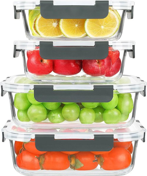 KOMUEE Large Glass Food Storage Containers Set - 4 Pack, Airtight & BPA-Free, Ideal for Meal Prep
