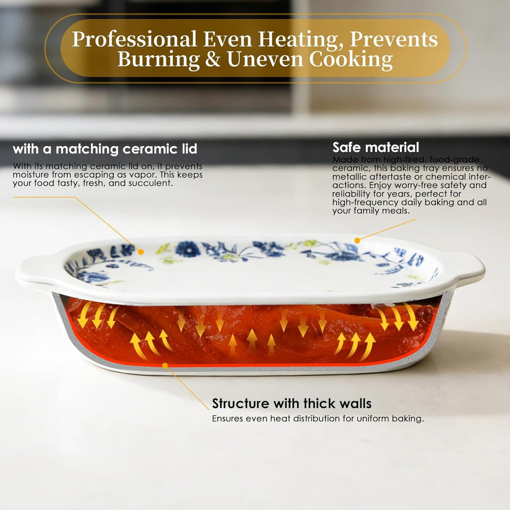 Regine Switzerland Ceramic Casserole Dish Set - 4-Piece Bakeware with Lids | Oven & Microwave Safe, 13x8 & 9x6 Inches