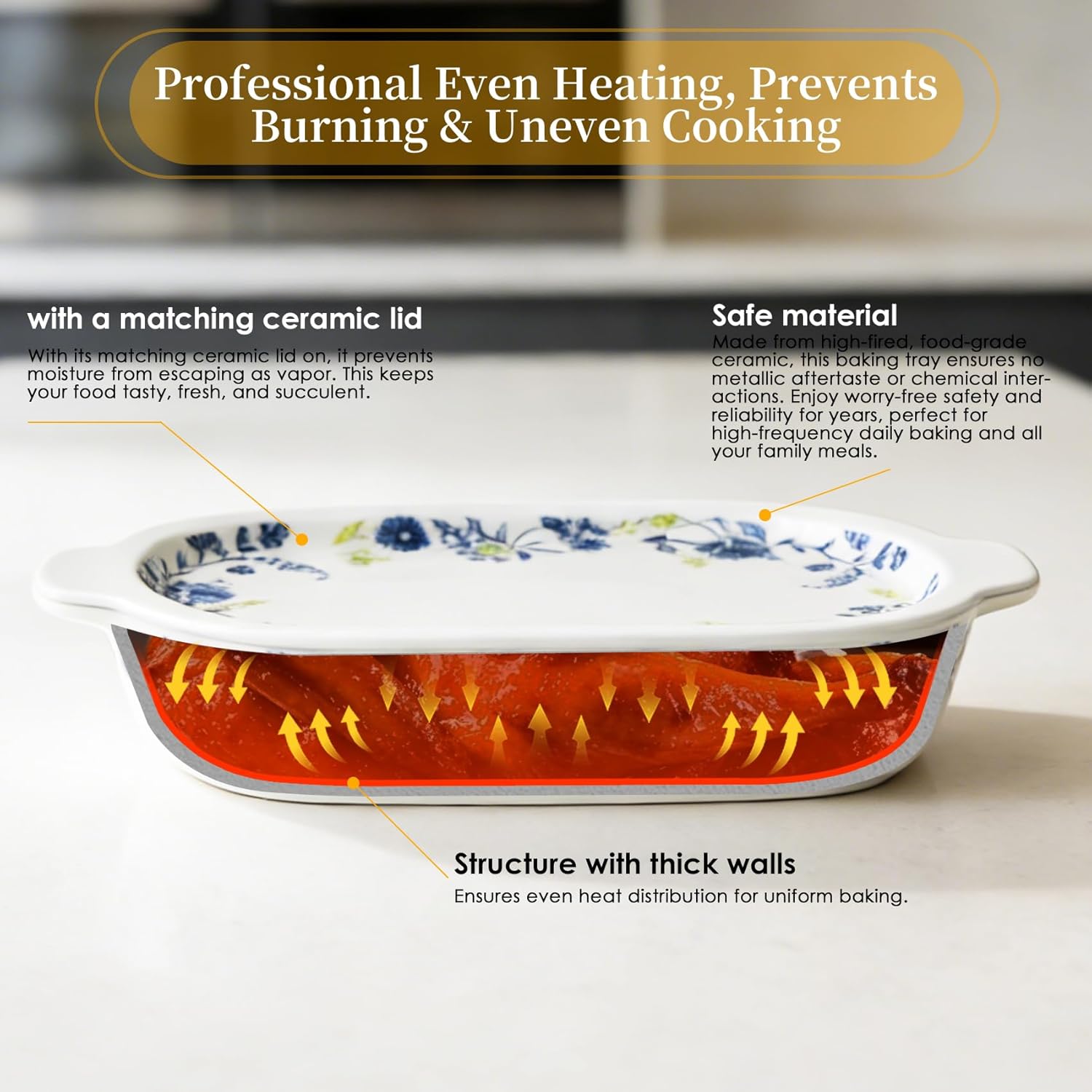 Regine Switzerland Ceramic Casserole Dish Set - 4-Piece Bakeware with Lids | Oven & Microwave Safe, 13x8 & 9x6 Inches