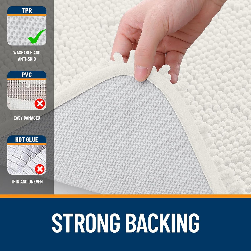 OLANLY Large Bath Rugs - Extra Soft Chenille with Quick-Dry Rubber Backing | 40x32 Inches, Ivory
