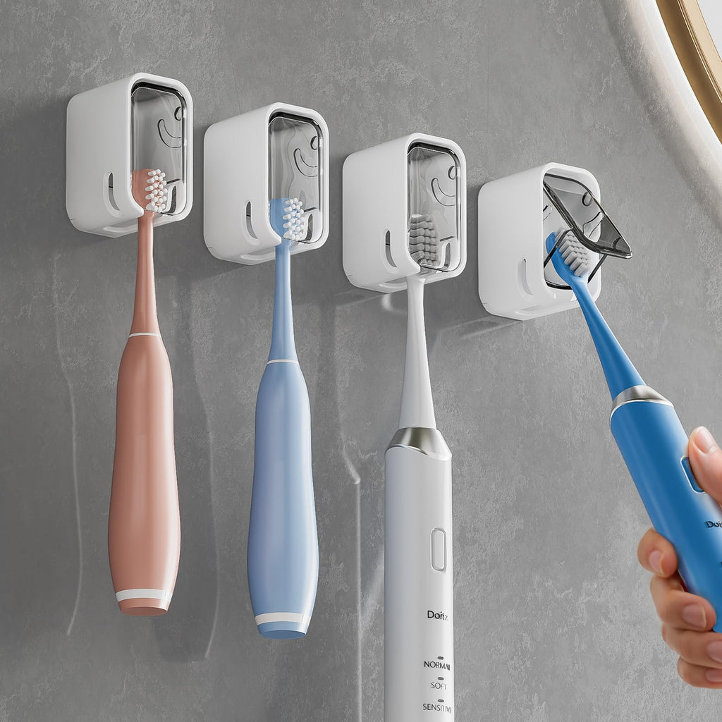 Toothbrush Holders for Bathroom【Innovation Single Slot Design】 2PCS Toothbrush Holder Wall Mounted with Cover for Shower, Single Toothbrush Dispenser Storage Organizer for Family & Travel