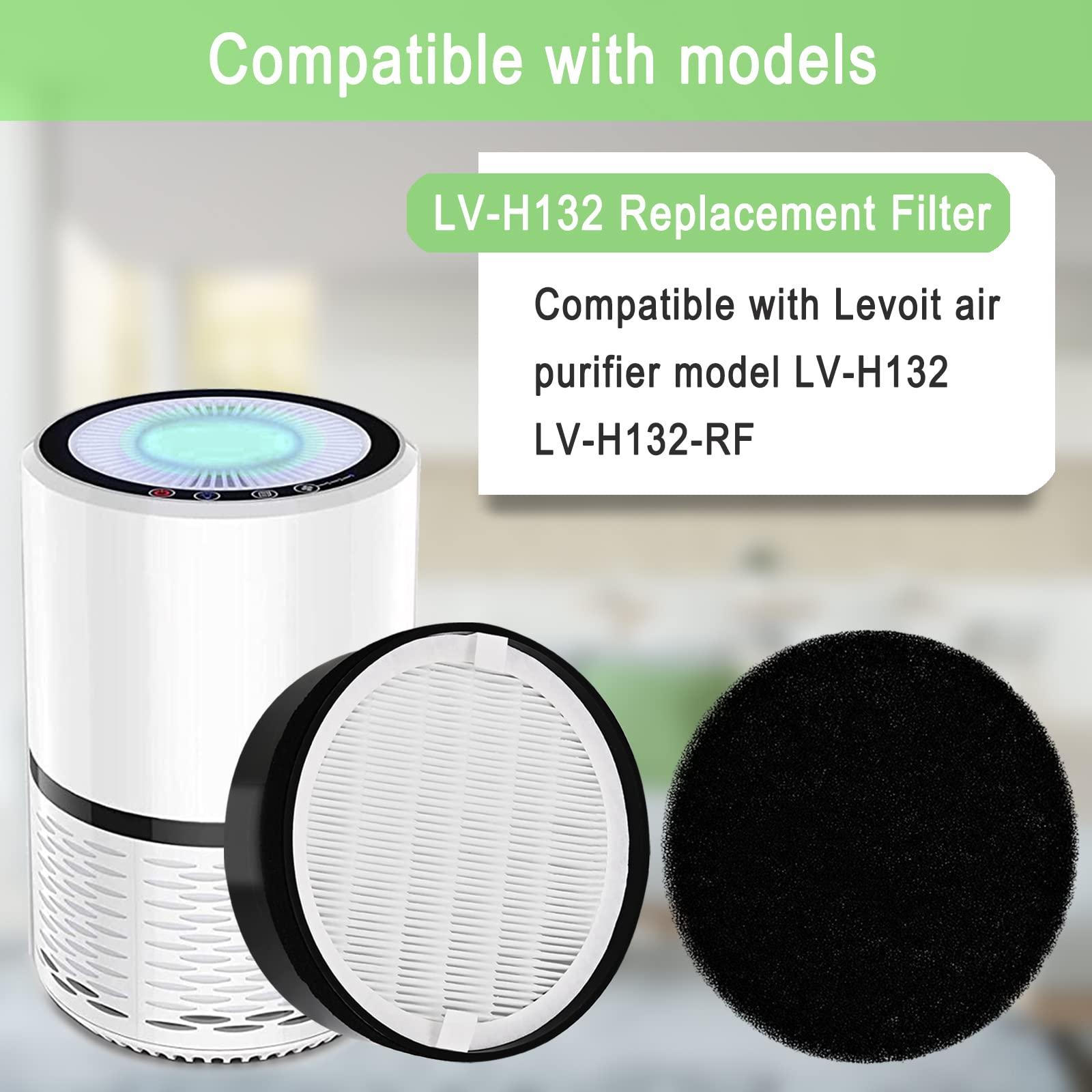 2 Pack LV-H132 Replacement Filter Compatible for LEVOIT LV-H132 Air Purifier LV-H132-RF, H13 True HEPA Filter, Activated Carbon Filter, Replace Part LV-H132-RF