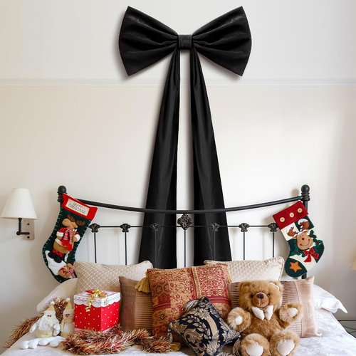 Knitgrip Extra Large Velvet Christmas Tree Topper Bow - 20 x 71 Inches | Black Holiday Decor