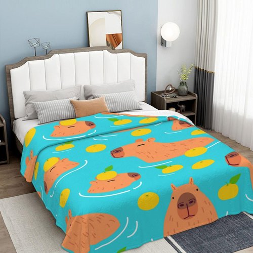 Cute Capybara Animal Pattern Blanket, Soft Blankets Flannel Bed Throw Cozy Lightweight Plush Gifts for Kids Boys Girls Women Men Sofa Couch Bedroom Living Rooms Warm All Season, Home Decor, 80"x60"