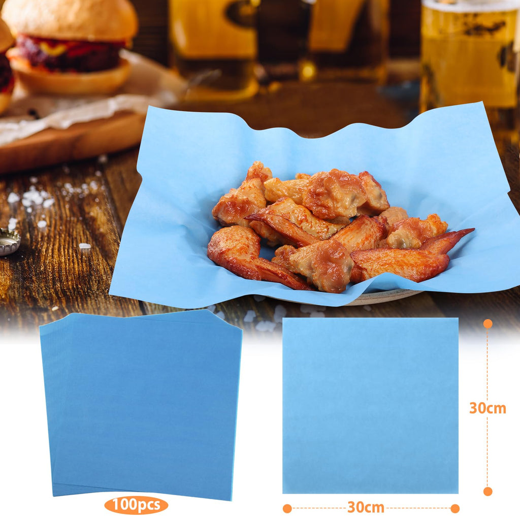 KIKISML 100 PCS Deli Paper Sheets 12 * 12 Inch, Food-grade Pure Color Greaseproof Paper Food Basket Liners for Sandwiches, Burgers, Fries Wrapping for Party, Festival and Outdoors - Blue