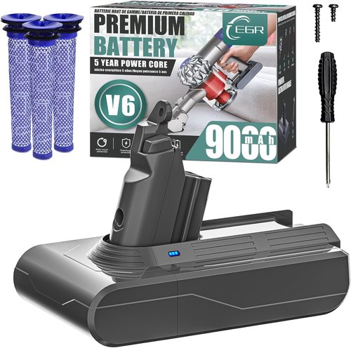 EGR Premium V6 Battery Replacement - 9000mAh for Dyson V6 Animal/Absolute/Motorhead | Compatible with SV03-SV09