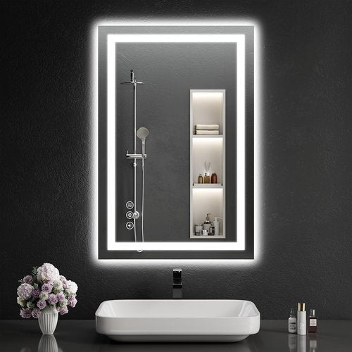 WISSMIELS 24"x36" LED Bathroom Mirror with Lights, Dimmable, Anti-Fog, Lighted Bathroom Vanity Mirror for Wall, Backlit + Front Lit, Memory Function, Shatter-Proof, Tempered Glass