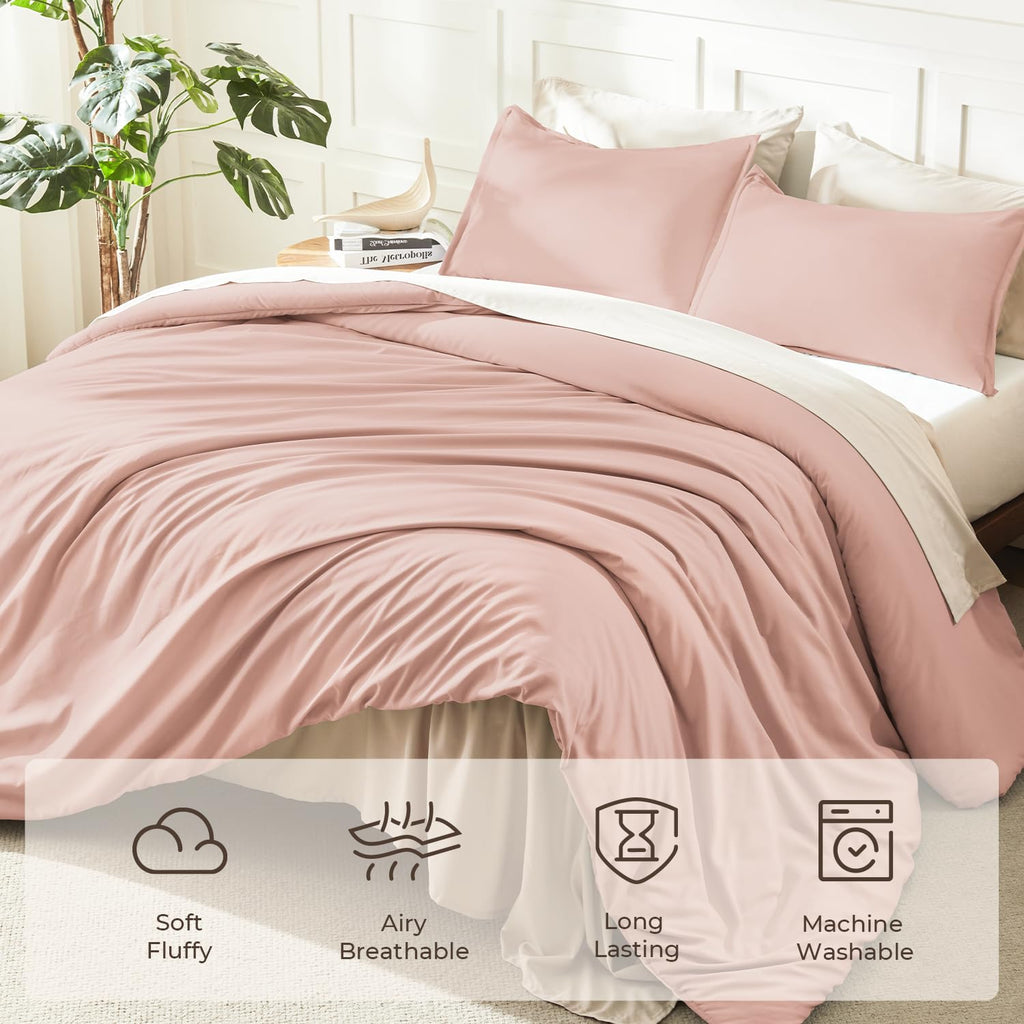 Litanika Pink Twin Comforter Set for Girls, 2 Pieces Kids Blush Plain Bedding Comforter Set, All Season Bed Set (66x90In Comforter & 1 Pillowcase)