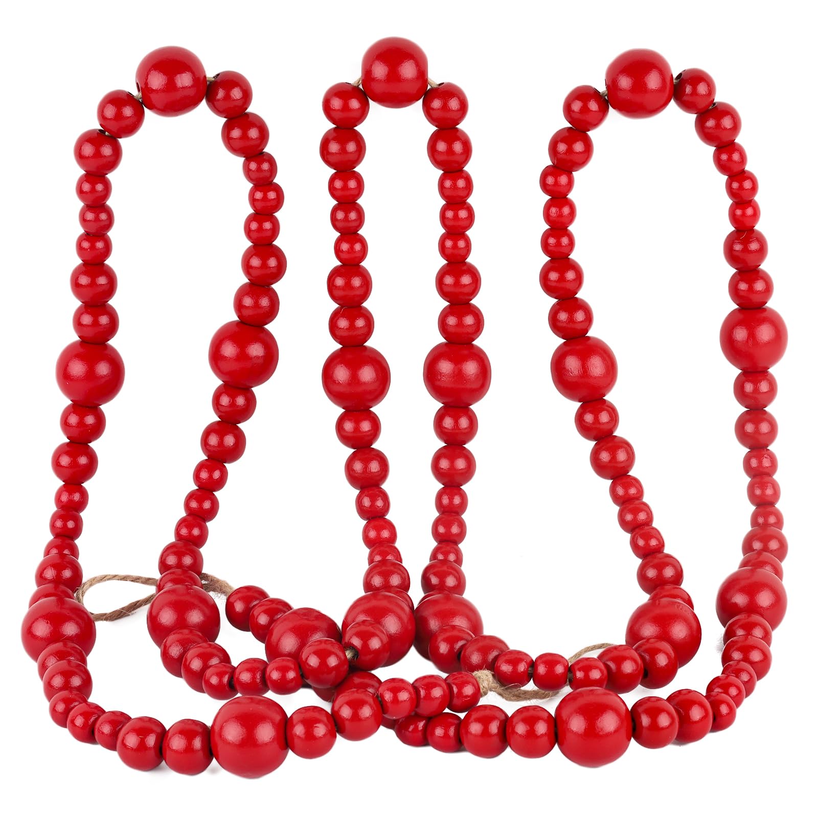 Burgundy Christmas Wood Bead Garland, 7 Feet Wood Cranberry Garland for Christmas Tree Holiday Decoration, Vintage Dark Red Beaded Garlands