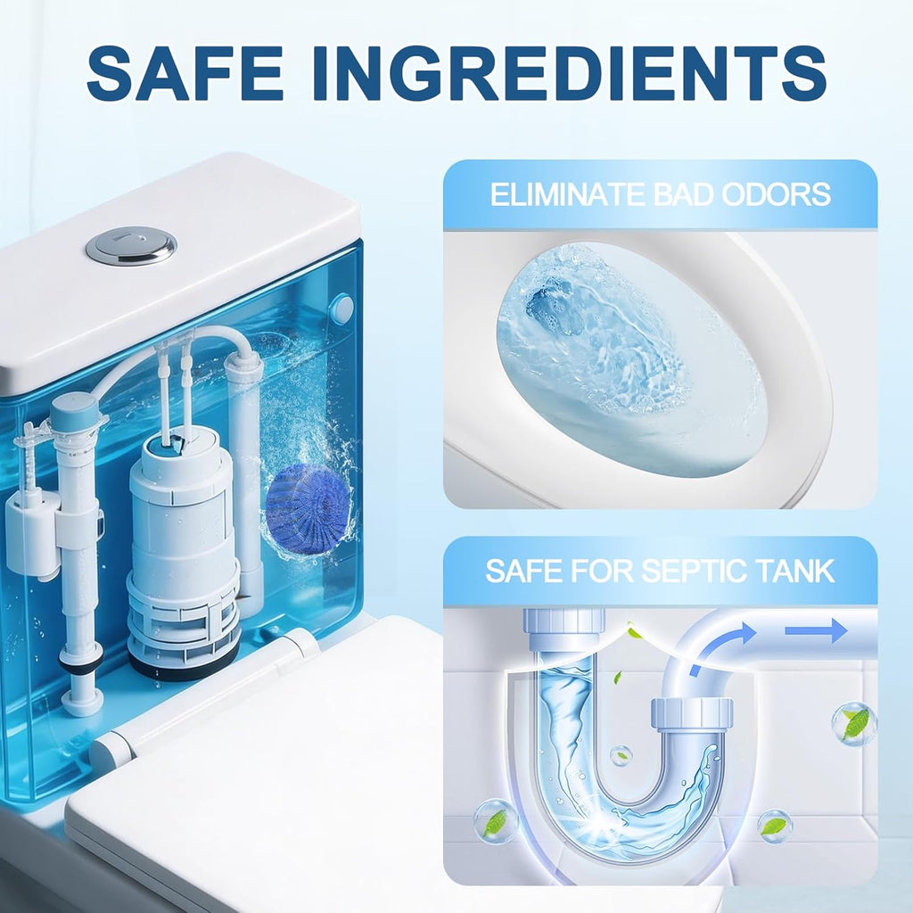 Msvvko Toilet Bowl Cleaner Tablets - Septic-Safe Hard Water Stain Remover & Deodorizer | Fresh Scent - 30 Tabs
