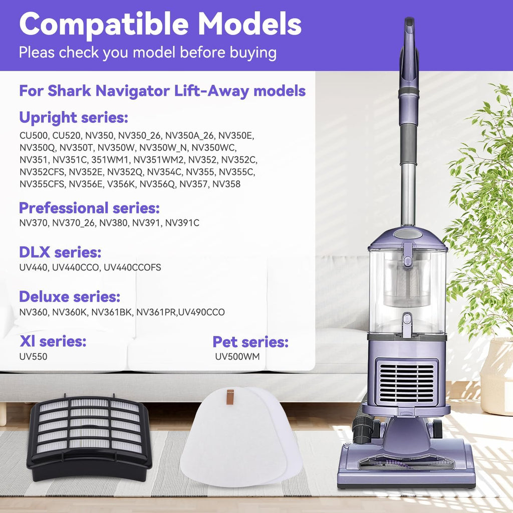 Shark Vacuum Filters Replacement - Compatible with Navigator Lift-Away NV350 Series | XFF350 & XHF350
