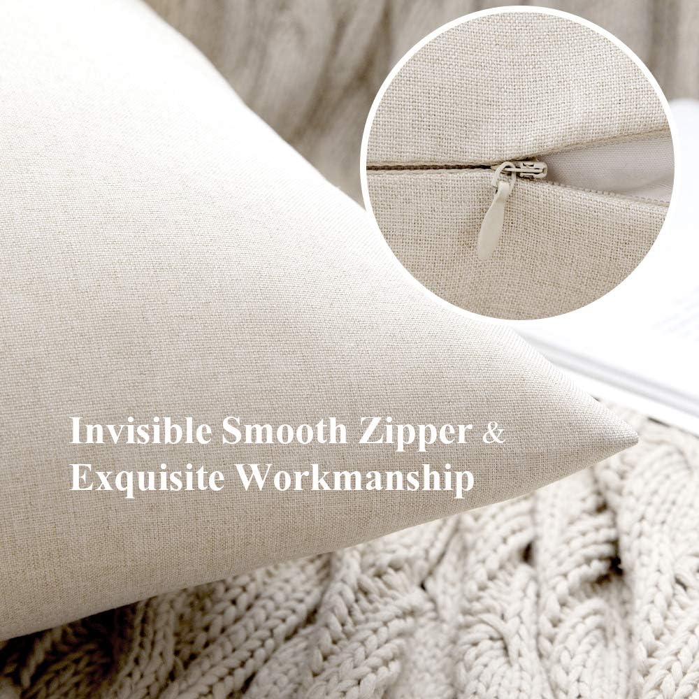 MIULEE Decorative Outdoor Throw Pillow Covers - Waterproof Faux Linen Cushion Cases | 20x20 Inch Beige (Pack of 2)