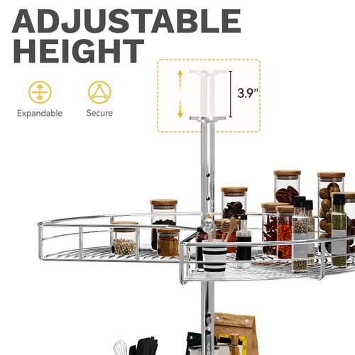DWVO 31″ Kidney 2-Tier Lazy Susan – Telescoping Mount Corner Cabinet Organizer with Pie-Shelf Design, for Bathroom,Kitchen Cabinet Blind Corners (Chrome, 270° Adjustable)