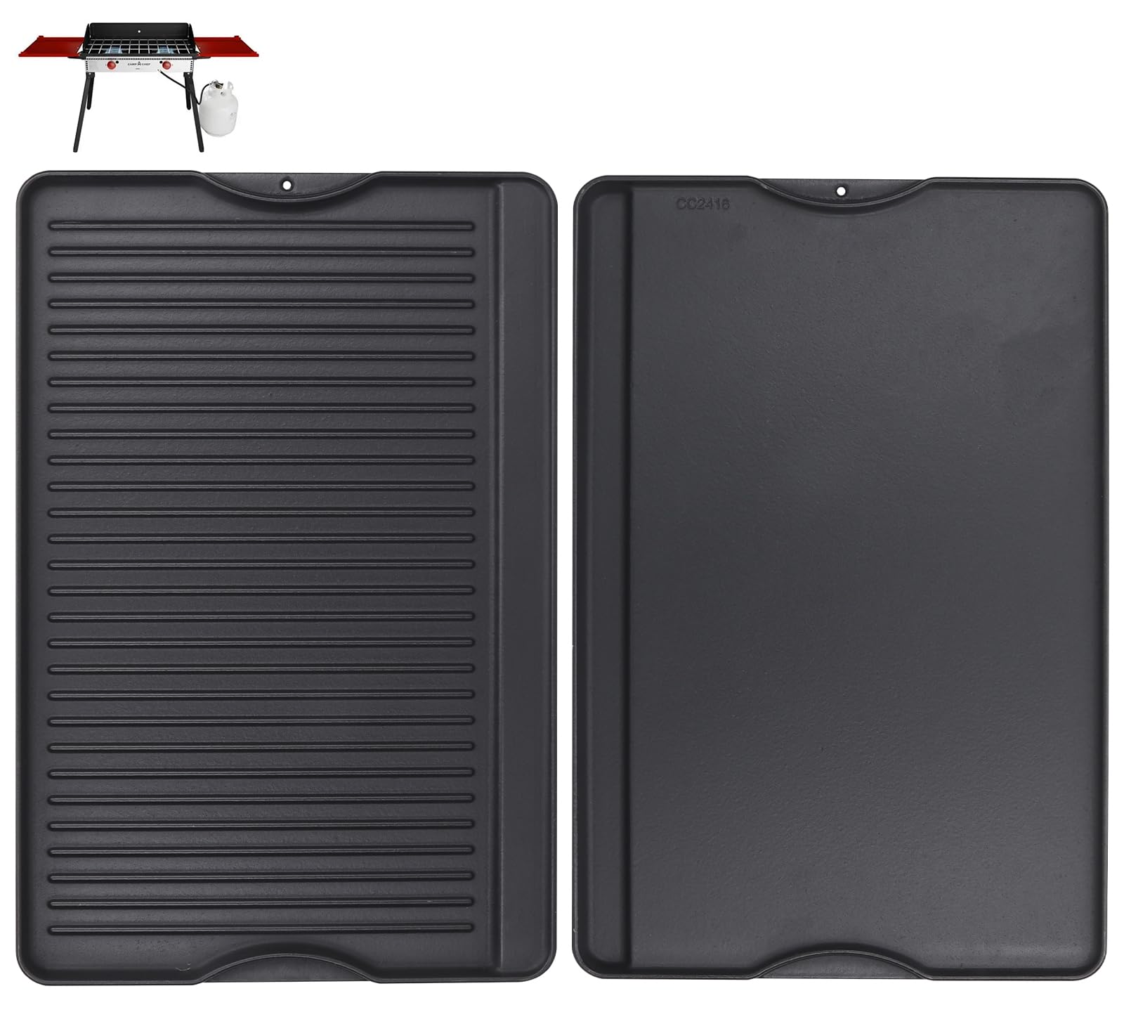 WEBROIL 24" X 16" Reversible Cast Iron Griddle for Camp Chef, Flat Top Plate for Gas/Stove/Charcoal/Propane Grill, Universal 4 Burner Stove Top Griddle for Outdoor Cooking & Camping Accessories