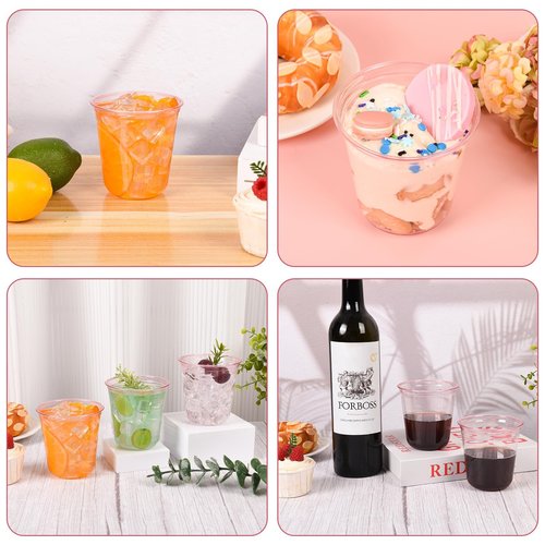 Benestanti 100 Pcs Pink Plastic Cups,12oz Disposable Stemless Wine Glasses for Cocktail,Cute Plastic Cups,Cocktail Wine Glasses,Pink Party Cups for Meeting Wedding Christmas Holiday,Party Supplies