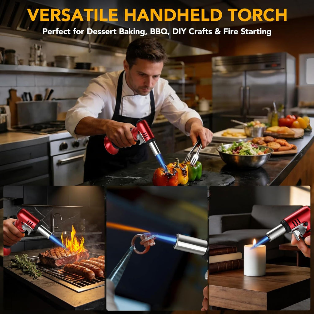 Semlos Butane Torch - Refillable Kitchen Lighter with Safety Lock & Adjustable Flame | Perfect for DIY, Crème Brûlée & Soldering