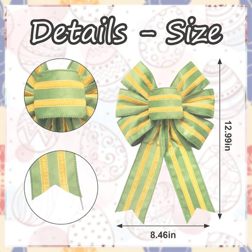 Hying Easter Wreath Bows - 2-Piece Yellow Green Striped Burlap Decor for Front Door & Parties
