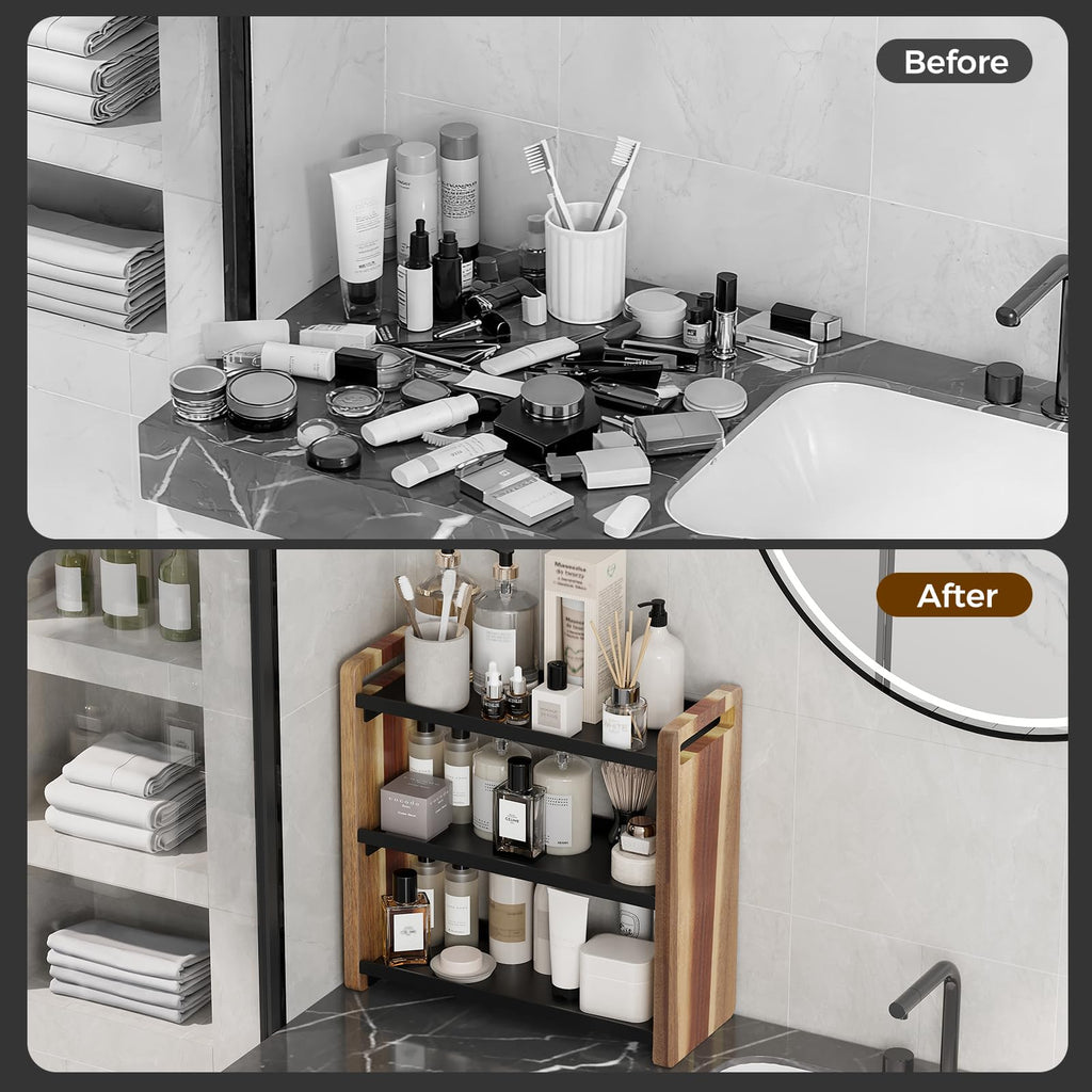 UJQSUN Bathroom Counter Organizer,Bathroom Counter Shelf,Bathroom Organizers,Under Sink Organizer,Cologne Organizer For Men,Cologne Cabinet,Spice Rack Organizer for Cabinet,Gifts(Brown 3 Tier)