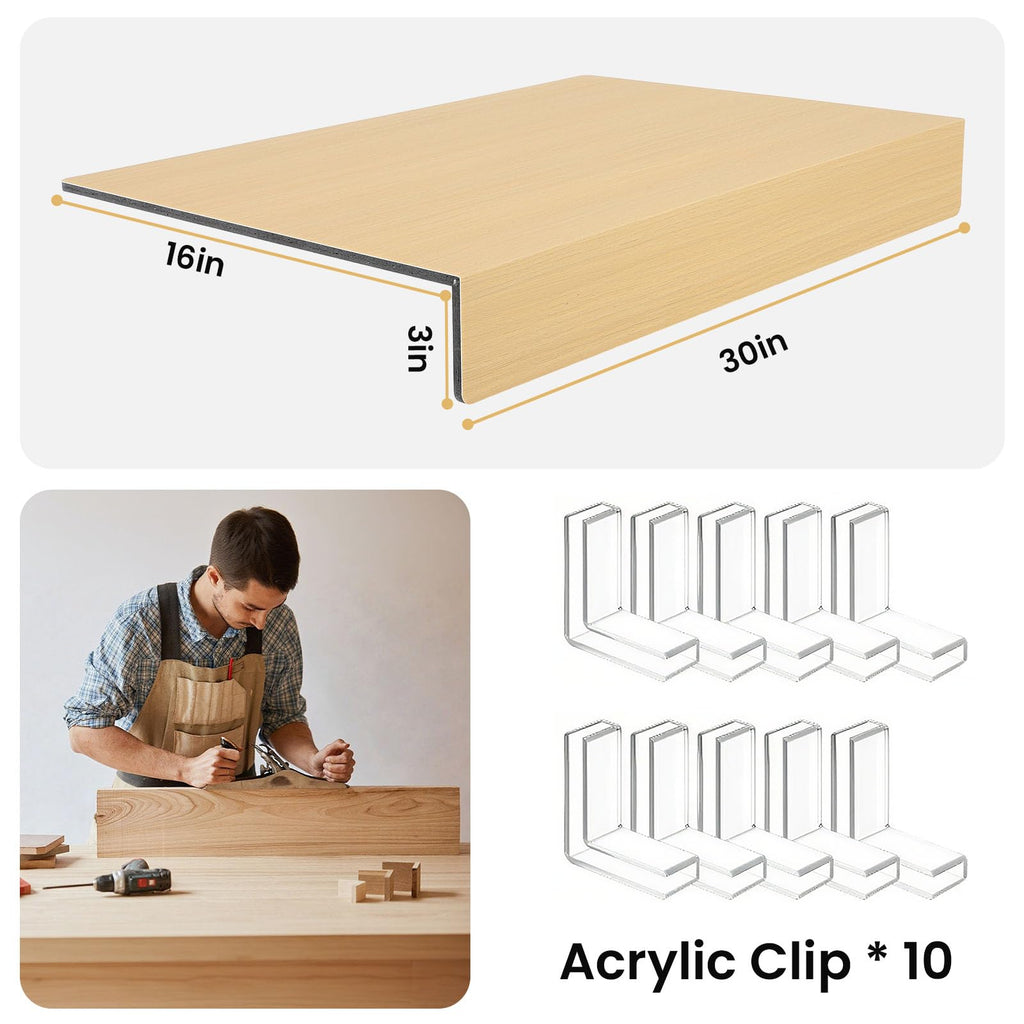 GCCSJ 5 Pcs Foamed PVC Wire Shelf Cover, 30x16 Inch Non-Slip Faux Wood Shelf Liner with Corner Protector for Bathroom Kitchen Organizer, Oak