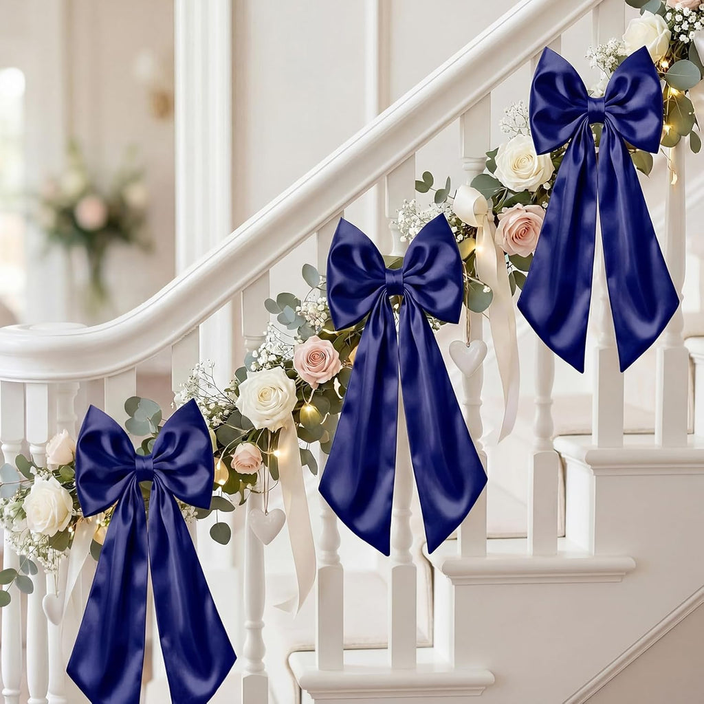 Suncalla 2 FT Large Satin Navy Blue Bow Decorations - 3 Pcs for Weddings, Parties & Home Decor