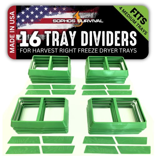 Sophos Survival Tray Dividers for Harvest Right Freeze Dryer Tray (Green, Set of 16 - Fits 4 Medium Trays)