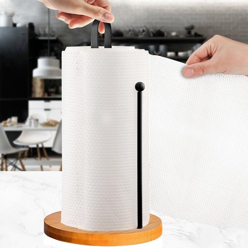 Wood Paper Towel Holder Countertop, TONLEA Kitchen Paper Towel Holder FreeStanding with Non-Slip Base for Kitchen and Bathroom Organization