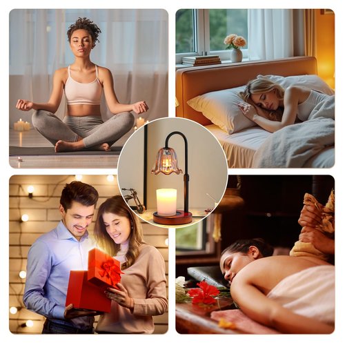 GOIUEDBZ Candle Warmer Lamp Electric: Timer Dimmer Candles Warming Jar Light - Height Adjustable Dimmable Warmers Lamps - Flower No Flame Lamps with Heat Warm Melt Wax - Home Bedroom Decor Table Light