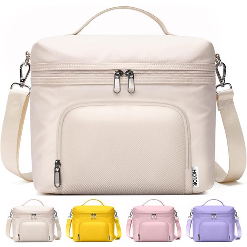 HOTOR Lunch Box for Women - Insulated Lunch Bag with Spacious 8L Capacity, PU Leather Cooler Bag, Water-Resistant & Easy to Clean, Ideal for Work or Everyday Use, Beige, 10.0" x 8.6"x 5.9"