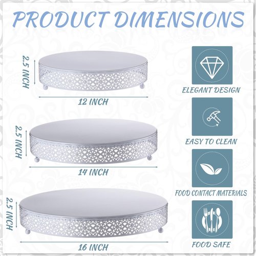 Wenqik 3 Pcs Cake Stand 16'' 14'' 12'' Round Metal Cake Stand Bases Display Holder Cookies Fruit Serving Tray Candy Display Plate Cupcake Dessert Pastry Riser for Wedding Birthday Party (White)