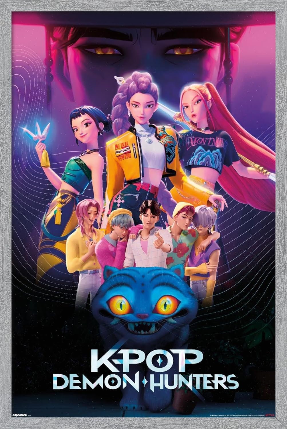 Netflix KPop Demon Hunters Wall Poster - Framed 22.4L x 14.7W, Stylish Gray Design