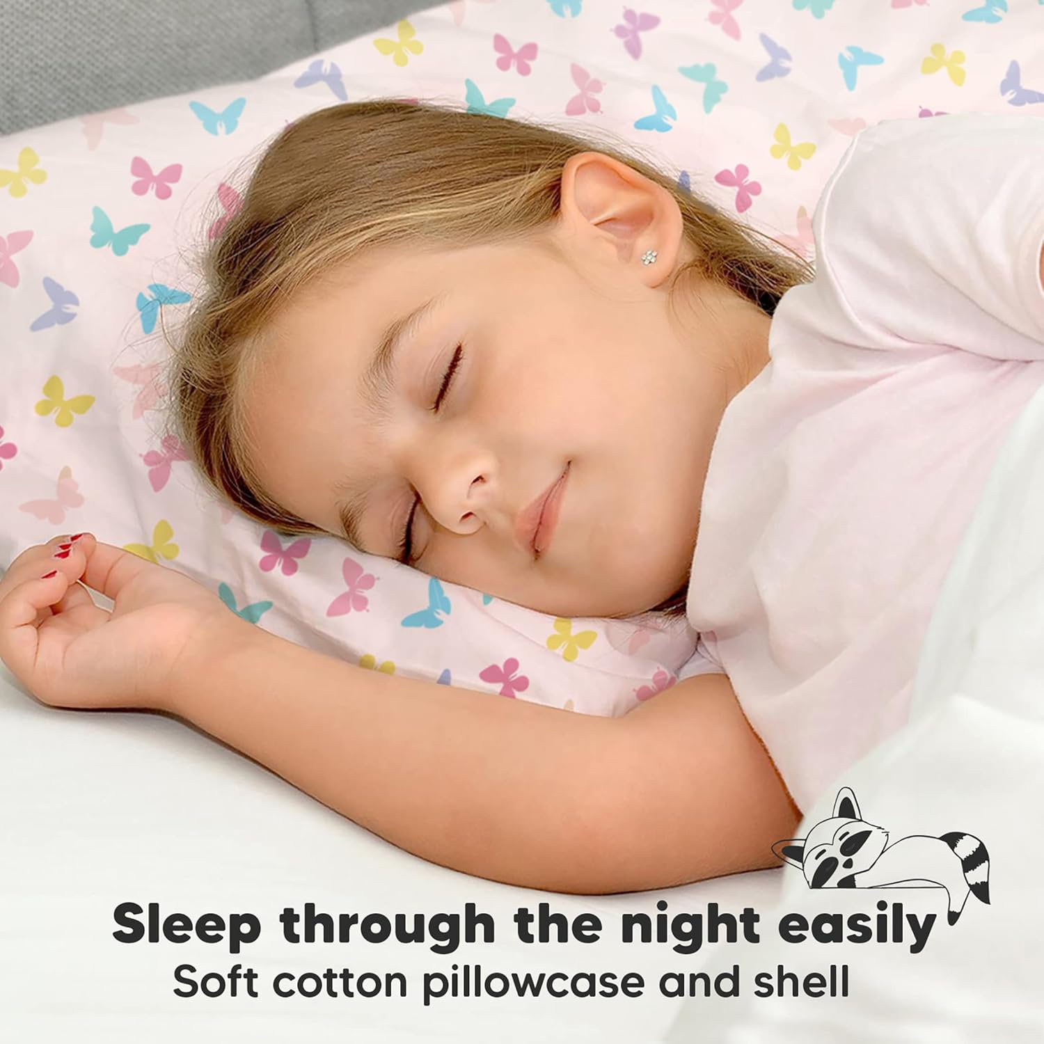 My Little Dreamy Toddler Pillow - Organic Cotton Travel Bed Pillow with Soft Pillowcase | 13x18, Machine Washable, Ideal for Ages 2-5 (Flutter)