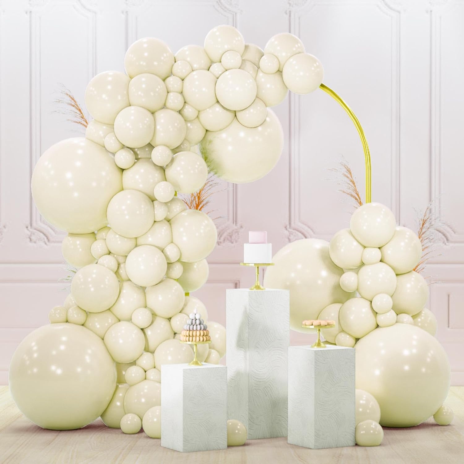 PartyWoo Beige Balloon Arch Kit - 120pcs in Various Sizes for Weddings, Graduations & Baby Showers