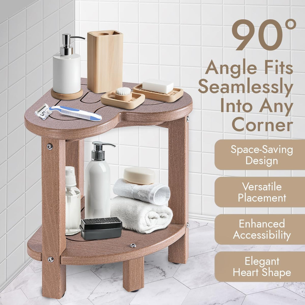 Corner Shower Stool for Inside Shower - Waterproof Corner Shower Bench, HDPE Plastic Bathroom Bench, Adjustable Height Corner Chair for Shaving Legs,Storage Shelf,Non-Slip Feet，White
