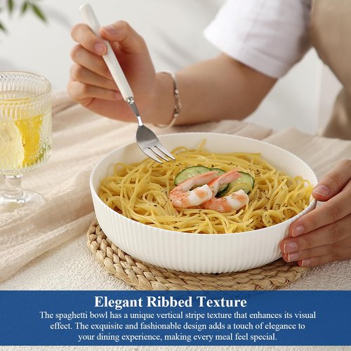 HOMQUEN Pasta Bowls Set of 6, 37oz Salad Bowls White Soup Bowls, Large Pasta Serving Bowls, Unbreakable Plastic Dinner Bowls, Dinnerware Sets,Valentines Day Gift, Dishwasher Safe (White)