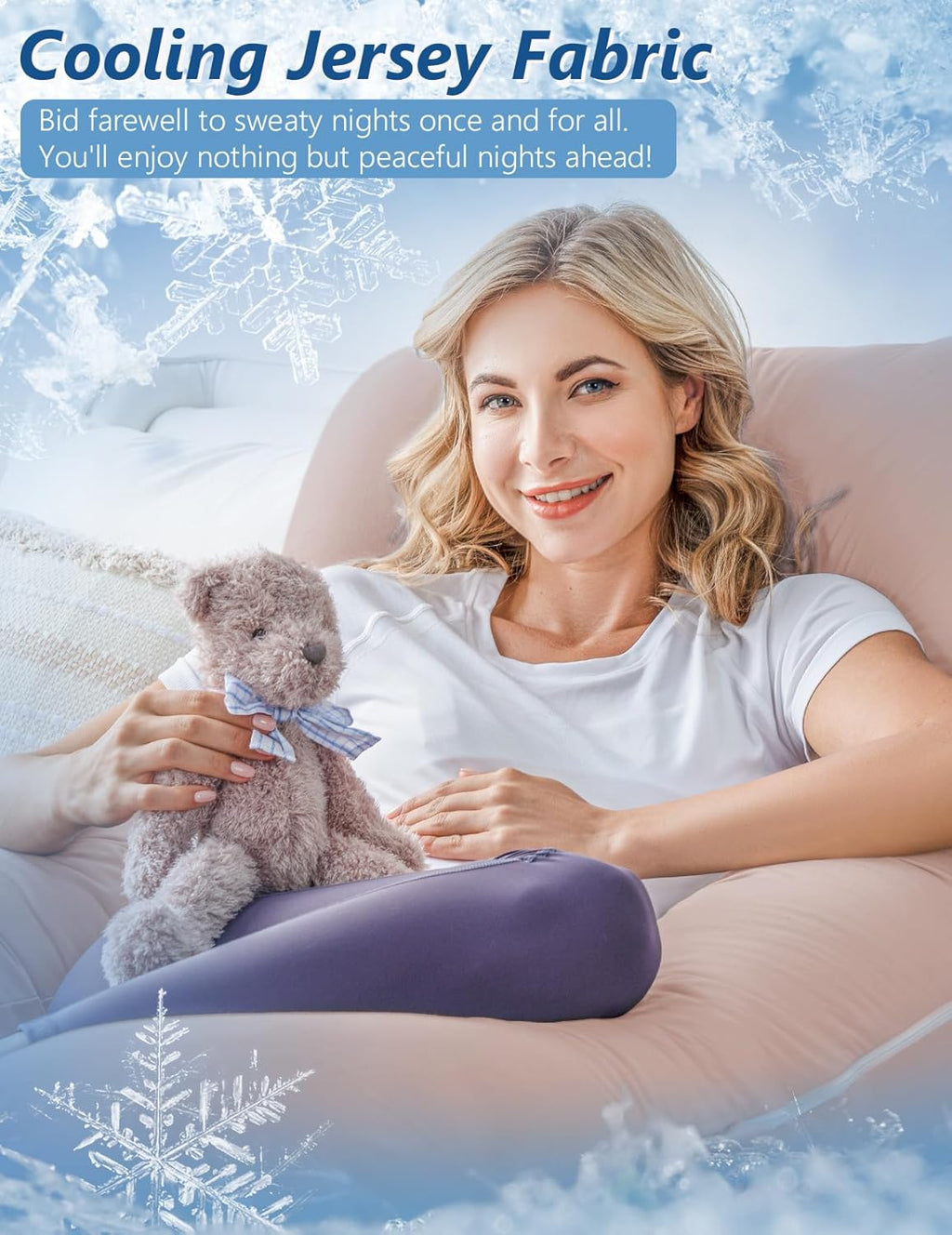Meiz Cooling Pregnancy Pillow - U Shaped Maternity Body Pillow with Jersey Cover for Comfort