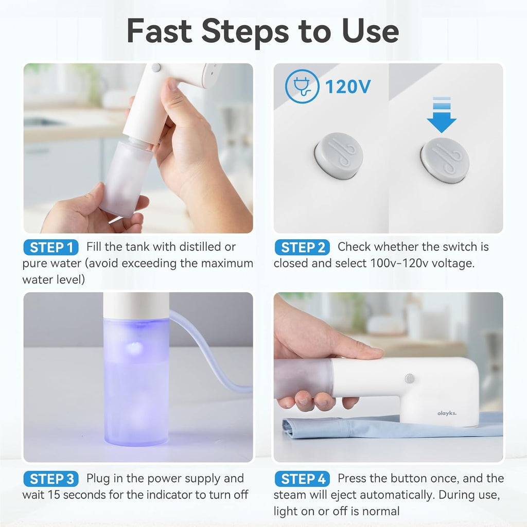 Skiennix Travel Steamer - Portable Handheld Garment Steamer | 15-Second Heat-Up, 2-in-1 Iron, 1.1 lbs, White