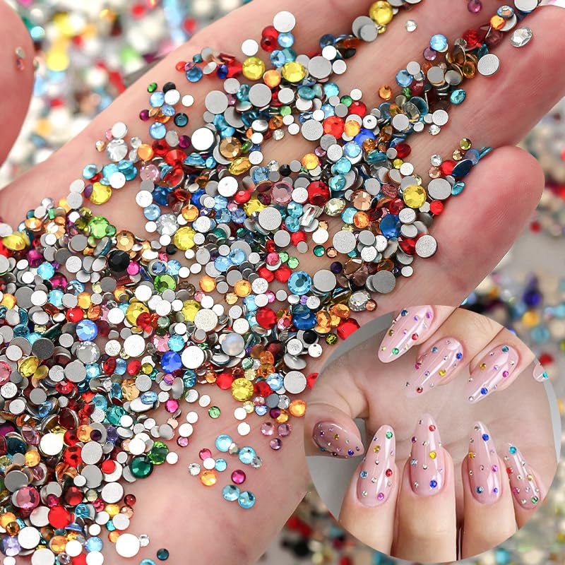 1440Pcs 3D Flatback Rhinestones Nail Art Gems Mixed Colors Crystal Diamonds