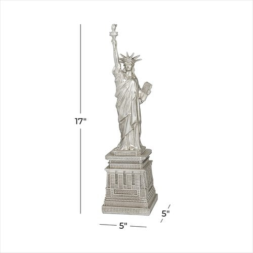 Deco 79 Polystone Statue of Liberty Decorative Sculpture Home Decor Statue, Accent Figurine 5" x 5" x 17", Silver