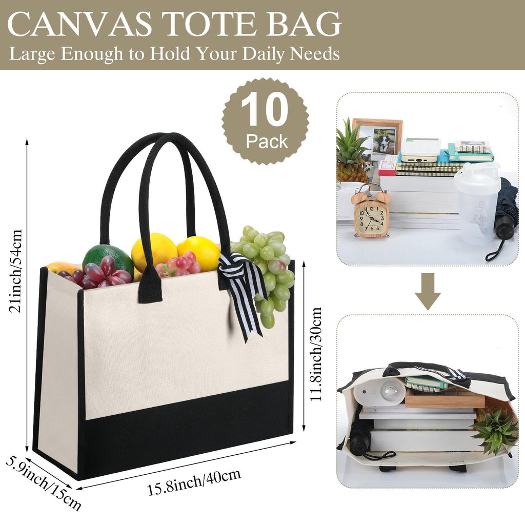 Silkfly 10 Pack Tote Bag for Women Gift Bags Canvas Tote Bag with Zipper Inner Pocket Birthday Bridesmaid Gifts for Women