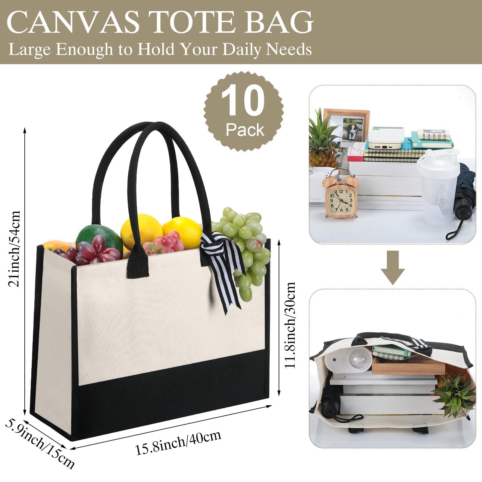 Silkfly 10 Pack Tote Bag for Women Gift Bags Canvas Tote Bag with Zipper Inner Pocket Birthday Bridesmaid Gifts for Women