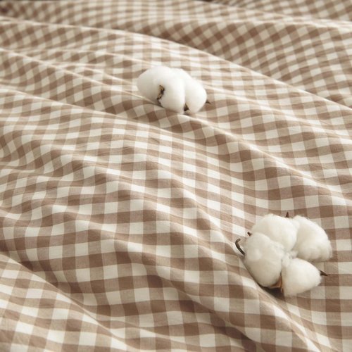 Nayoroom Gingham Duvet Cover Queen Size 100% Washed Cotton Brown Tan Plaid Checkered Comforter Cover 3 Pcs Soft Breathable Grid Farmhouse Dorm Bedding Set for All Seasons