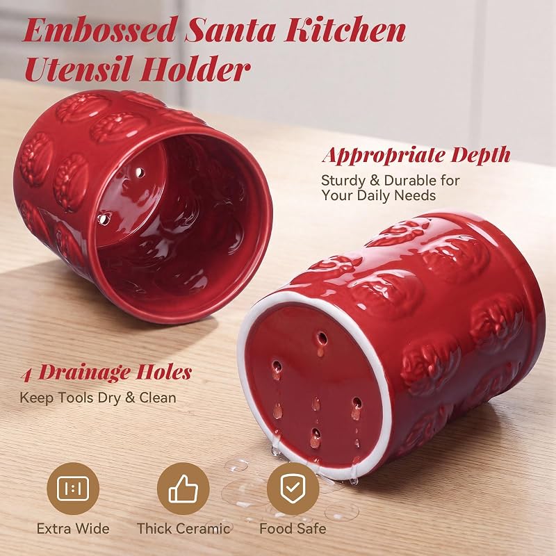 Santa Utensil Holder - Ceramic Christmas Kitchen Decor (Variation: Santa)