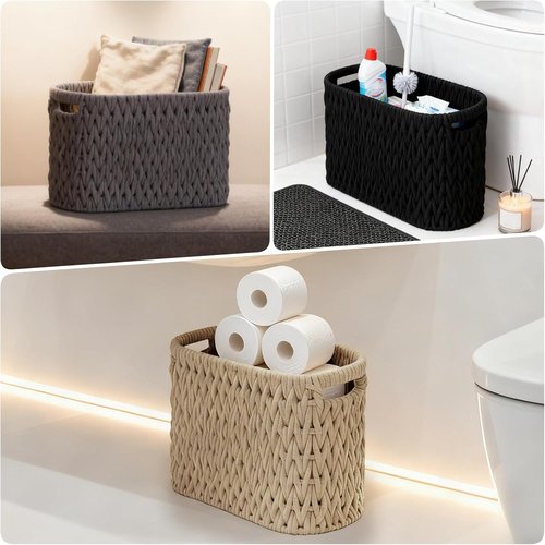 Boho Bathroom Organizer | Cotton Rope Toilet Paper Storage Baskets - Set of 2 for 6 Mega Rolls (Brown)